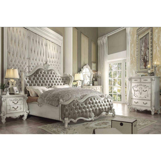 ACME Versailles California King Bed, Vintage Gray PU & Bone White  21144CK