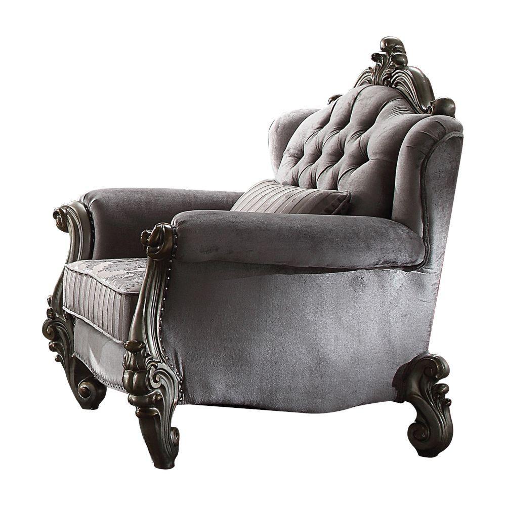 ACME Versailles Chair w/1 Pillows, Velvet & Antique Platinum