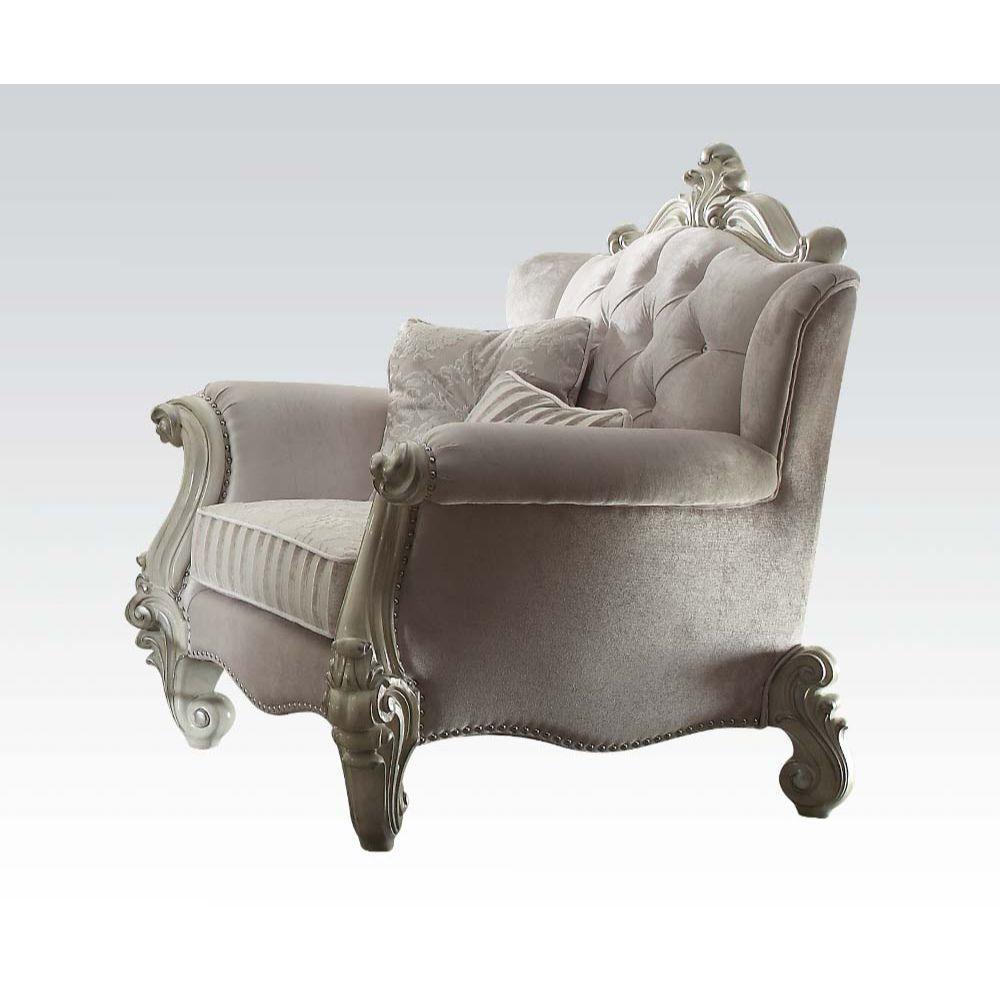 ACME Versailles Chair w/2 Pillows, Ivory Fabric & Bone White