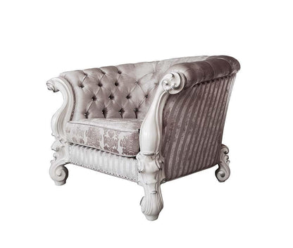 ACME Versailles  Chair w/2 Pillows, Ivory Fabric & Bone White Finish