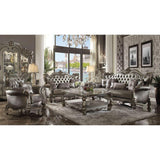 ACME Versailles Chair w/2 Pillows, Silver PU & Antique Platinum