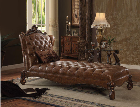 ACME Versailles Chaise w/1 Pillow, 2-Tone Light Brown PU & Cherry Oak