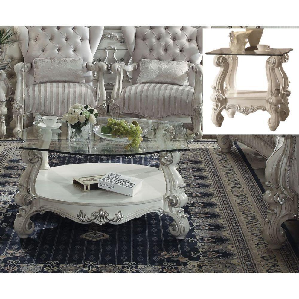 ACME Versailles Coffee Table, Bone White & Clear Glass  82085