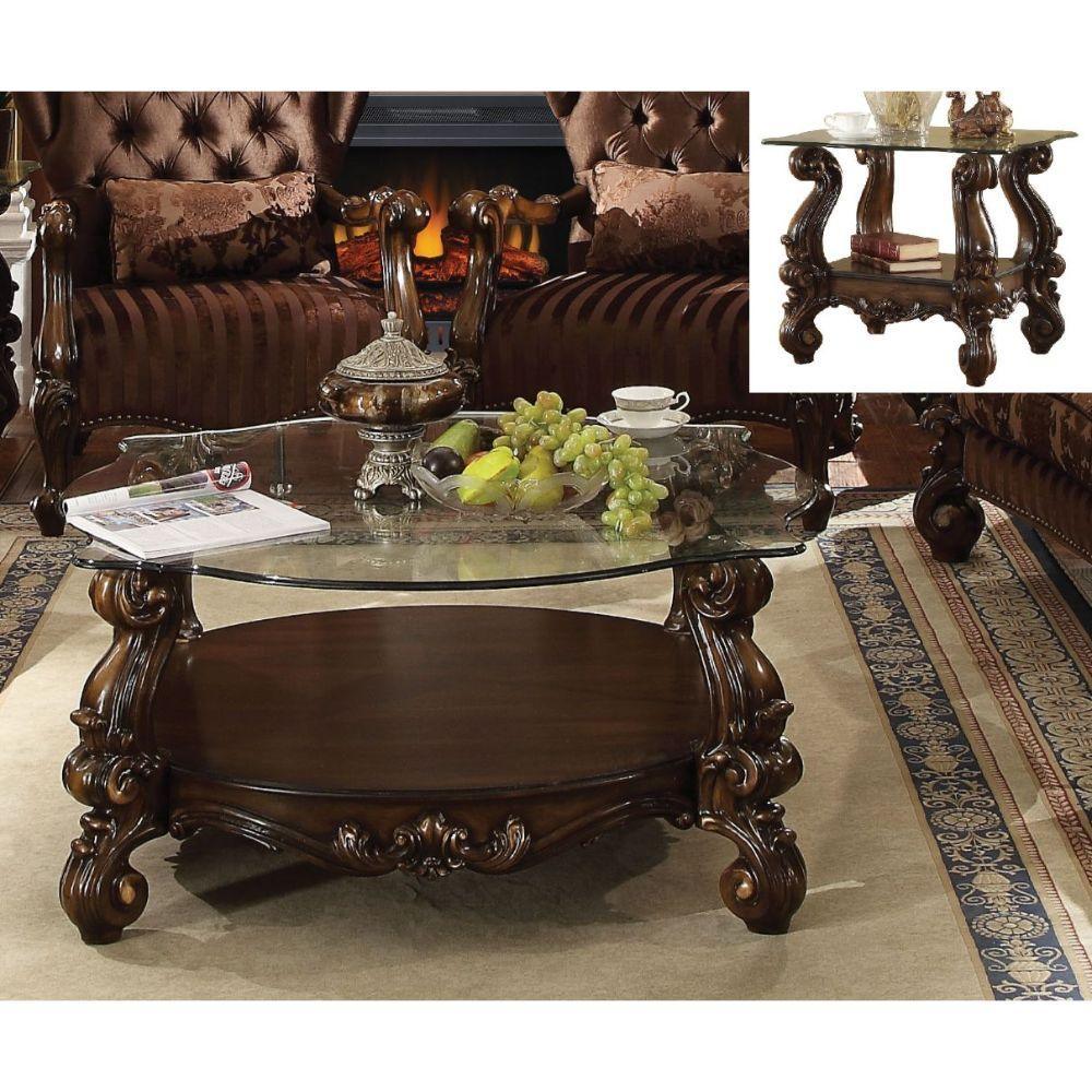 ACME Versailles Coffee Table, Cherry Oak & Clear Glass  82080