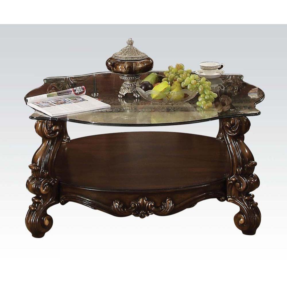 ACME Versailles Coffee Table, Cherry Oak & Clear Glass  82080