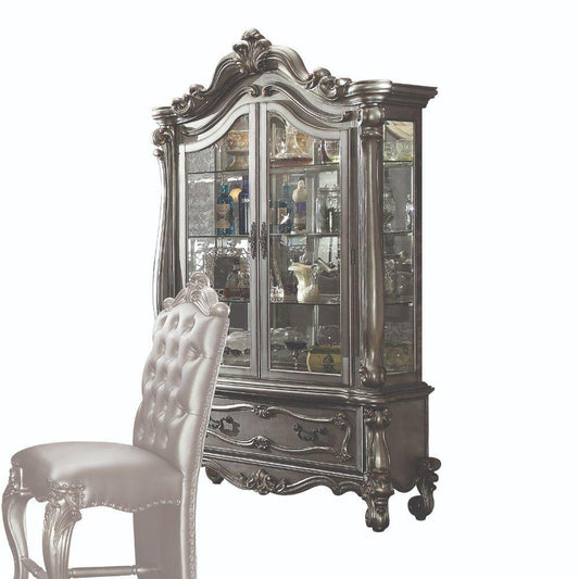 ACME Versailles Curio Cabinet, Antique Platinum  66838