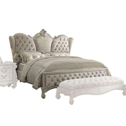 ACME Versailles Eastern King Bed, Ivory Fabric & Bone White  21127EK