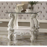 ACME Versailles End Table, Bone White & Clear Glass