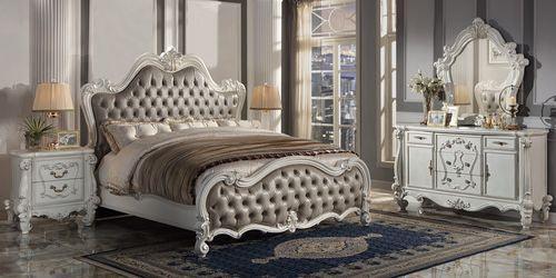 ACME Versailles II Eastern King Bed, Vintage Gray PU & Bone White Finsih