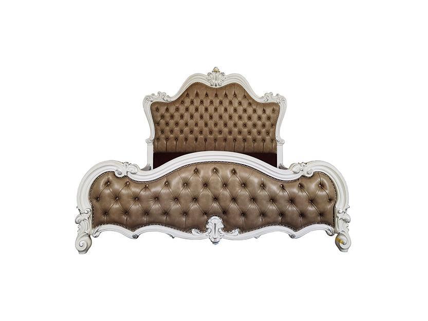 ACME Versailles II Eastern King Bed, Vintage Gray PU & Bone White Finsih