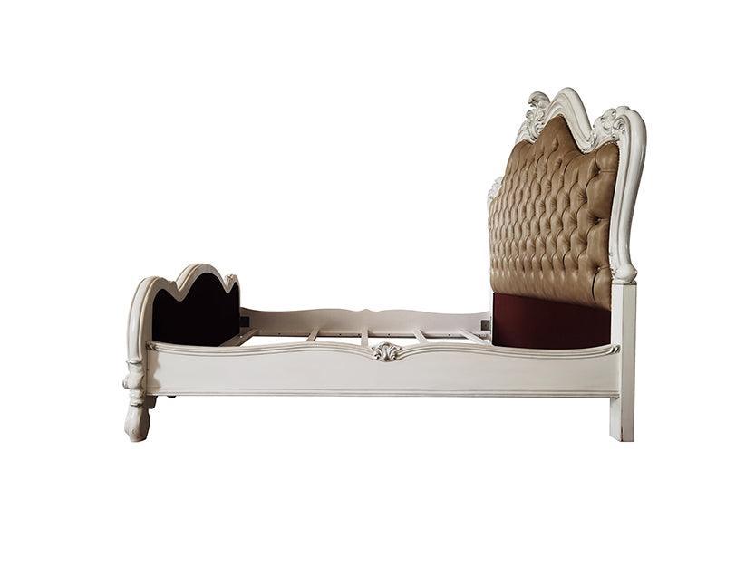 ACME Versailles II Eastern King Bed, Vintage Gray PU & Bone White Finsih