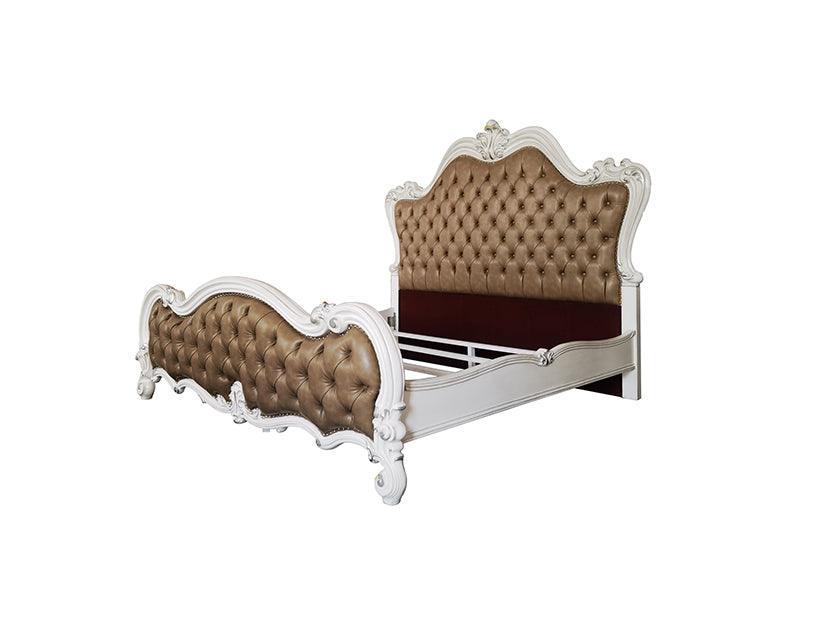 ACME Versailles II Eastern King Bed, Vintage Gray PU & Bone White Finsih