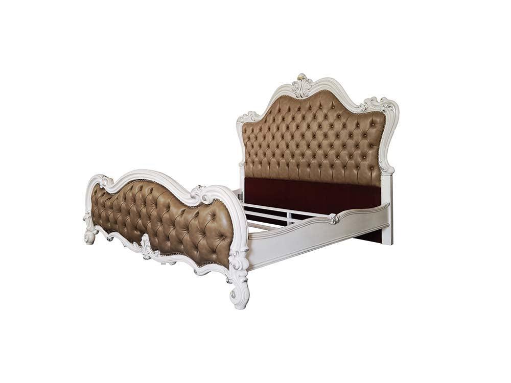 ACME Versailles II Queen Bed, Vintage Gray PU & Bone White Finsih