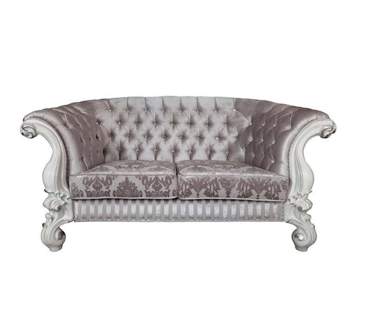 ACME Versailles  Loveseat w/5 Pillows, Ivory Fabric & Bone White Finish