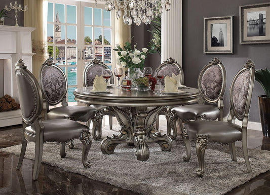 ACME Versailles Round Dining Table w/Single Pedestal, Antique Platinum 66840