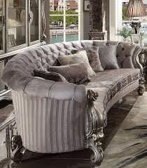 ACME Versailles Round Sofa w/5 Pillows, Velvet & Antique Platinum