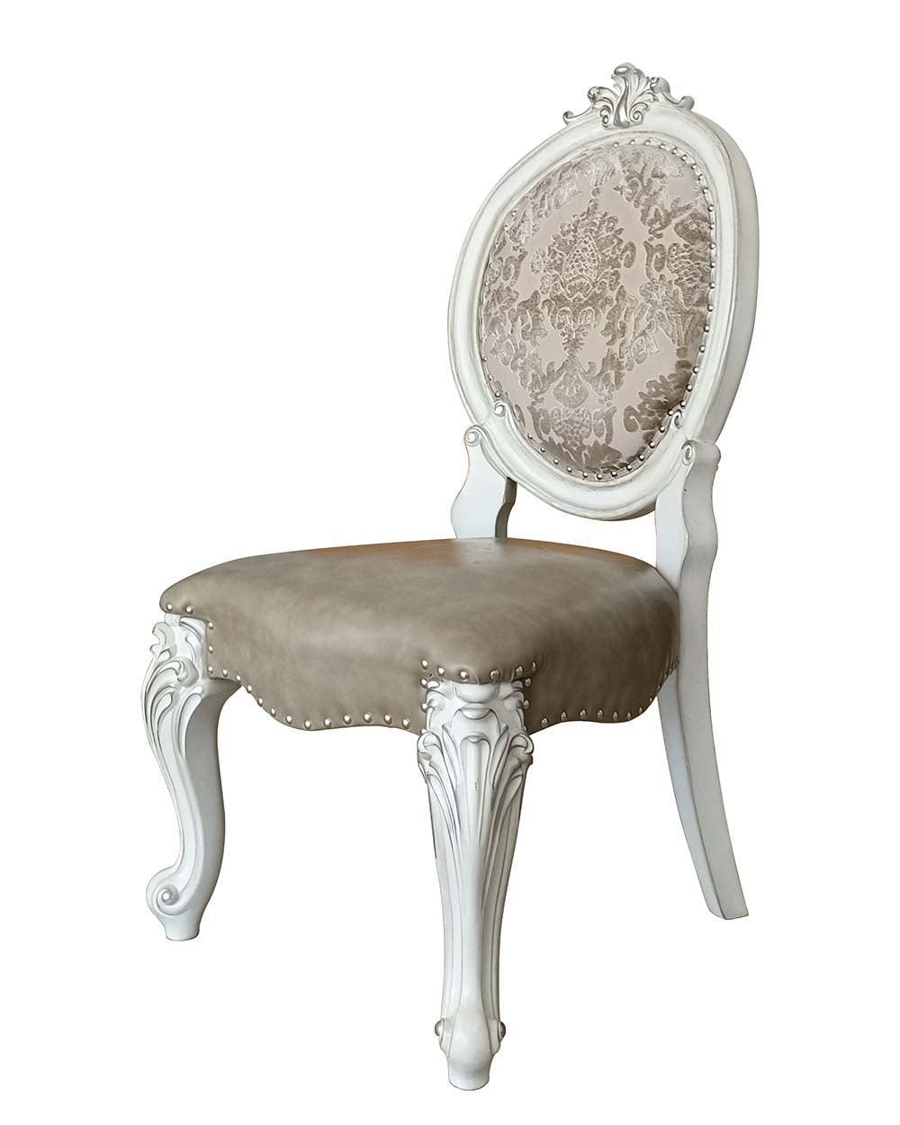 ACME Versailles  Side Chair (Set-2), PU & Bone White Finsih