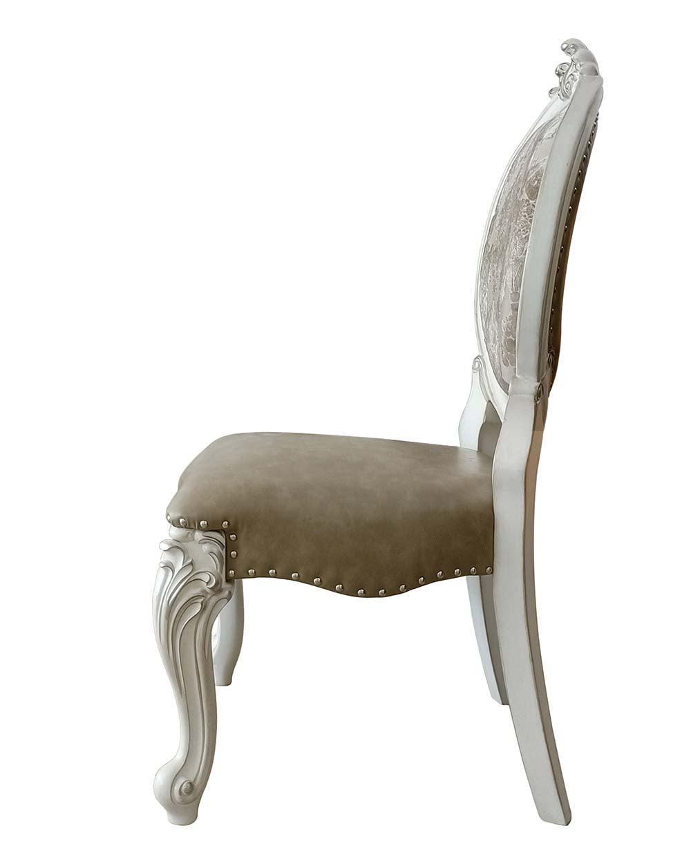 ACME Versailles  Side Chair (Set-2), PU & Bone White Finsih