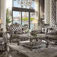 ACME Versailles Sofa w/6 Pillows, Silver PU & Antique Platinum