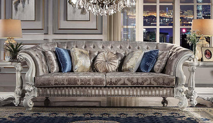 ACME Versailles  Sofa w/7 Pillows, Ivory Fabric & Bone White Finish