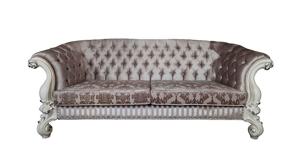 ACME Versailles  Sofa w/7 Pillows, Ivory Fabric & Bone White Finish