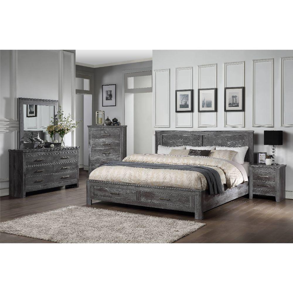 ACME Vidalia Queen Bed w/Storage, Rustic Gray Oak