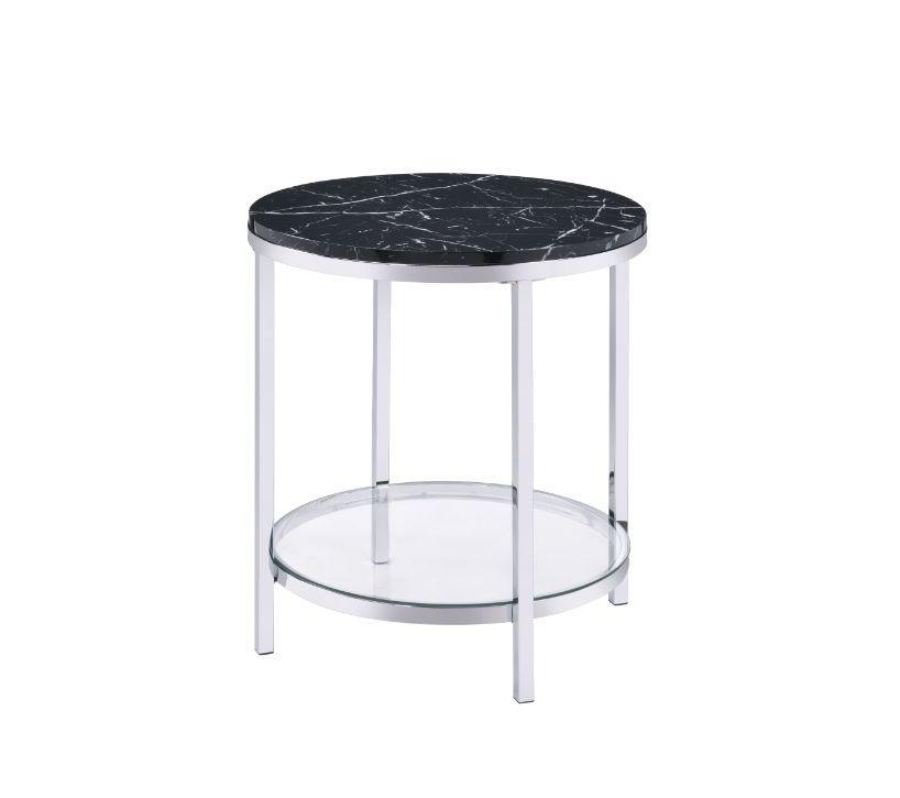 ACME Virlana End Table, Faux Black Marble & Chrome Finish