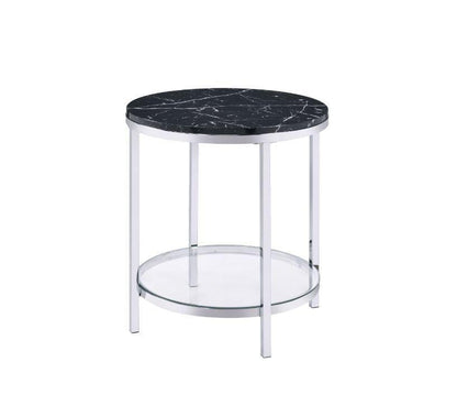 ACME Virlana End Table, Faux Black Marble & Chrome Finish