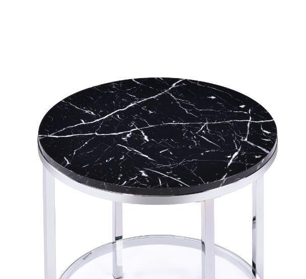 ACME Virlana End Table, Faux Black Marble & Chrome Finish