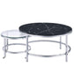 ACME Virlana Nesting Cocktail Table, Clear Glass, Faux Black Marble & Chrome Finish