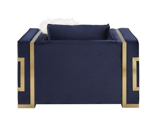 ACME Virrux Chair w/2Pillows, Blue Velvet & Gold Finish