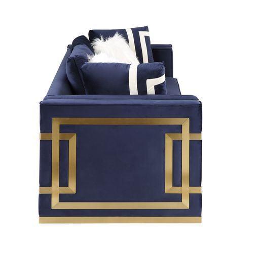 ACME Virrux Chair w/2Pillows, Blue Velvet & Gold Finish