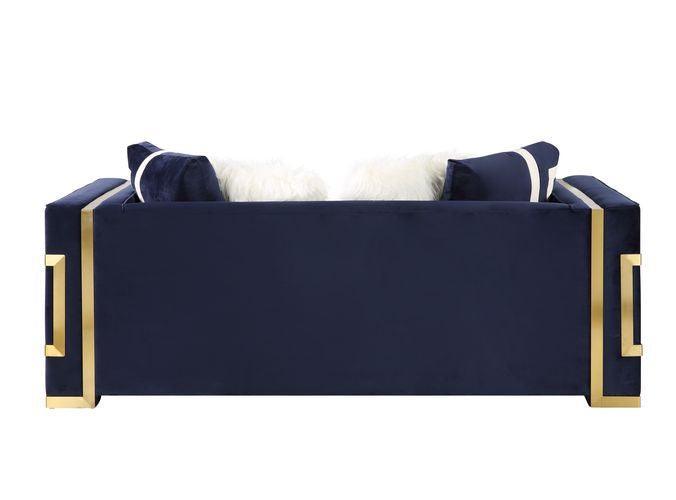 ACME Virrux Loveseat w/4Pillows, Blue Velvet & Gold Finish