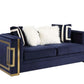 ACME Virrux Loveseat w/4Pillows, Blue Velvet & Gold Finish