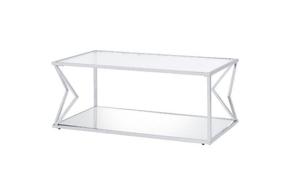 ACME Virtue Coffee Table, Clear Glass & Chrome Finish