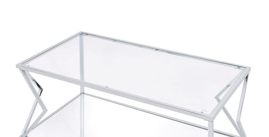 ACME Virtue Coffee Table, Clear Glass & Chrome Finish