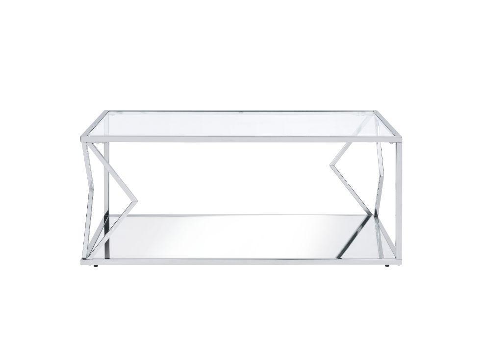 ACME Virtue Coffee Table, Clear Glass & Chrome Finish