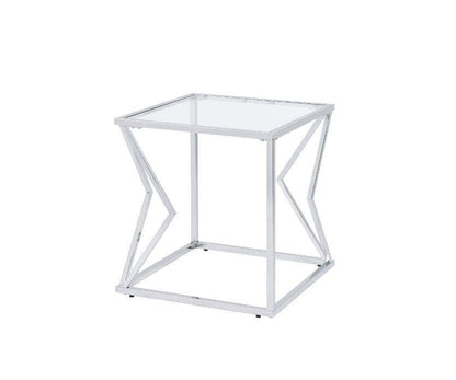 ACME Virtue End Table, Clear Glass & Chrome Finish