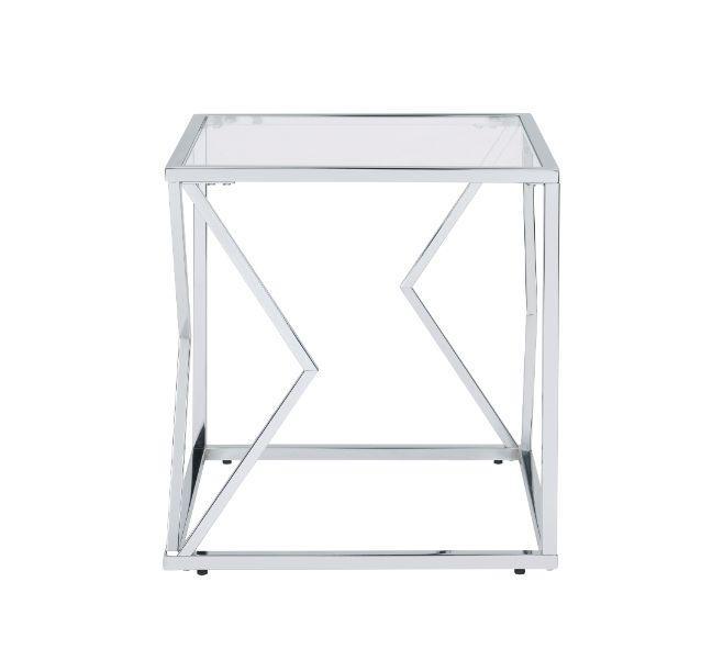 ACME Virtue End Table, Clear Glass & Chrome Finish