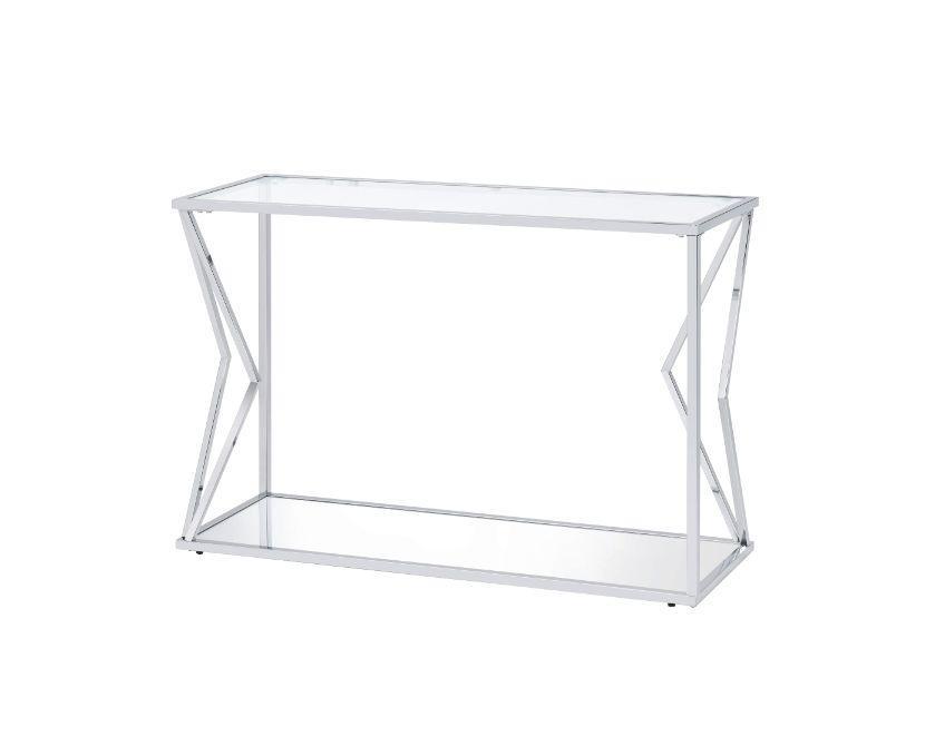 ACME Virtue Sofa Table, Clear Glass & Chrome Finish