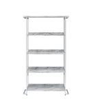 ACME Visage Bookcase, White Printed Faux Marble & Chrome