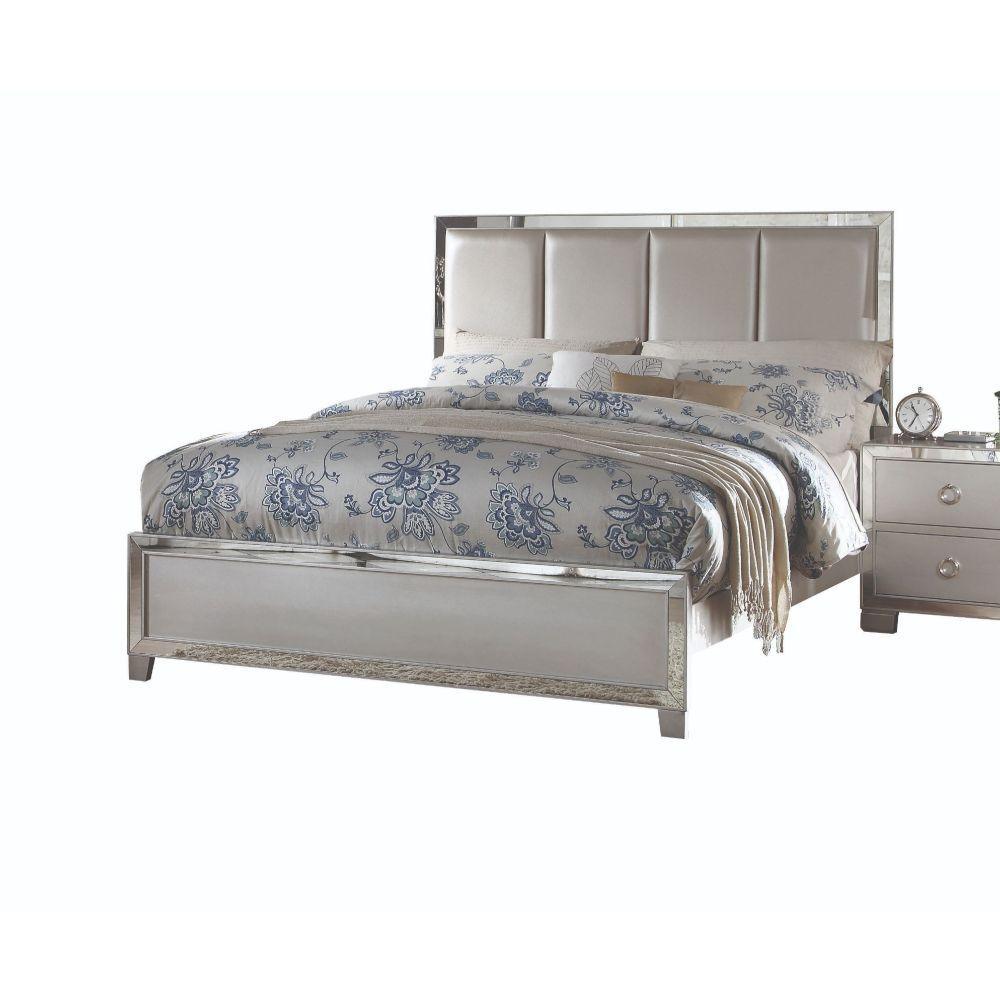 ACME Voeville II Eastern King Bed (Padded HB), Platinum PU & Platinum  24827EK