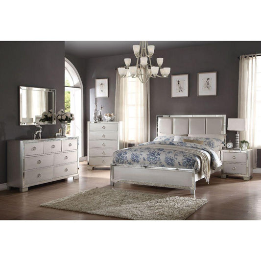 ACME Voeville II Eastern King Bed (Padded HB), Platinum PU & Platinum  24827EK