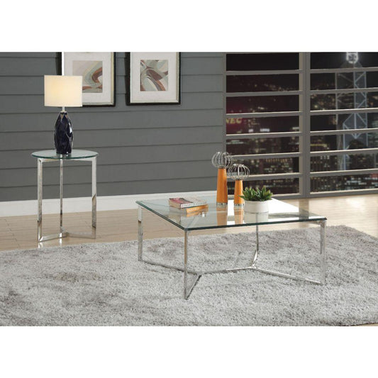 ACME Volusius Coffee Table, Stainless Steel & Clear Glass  84605