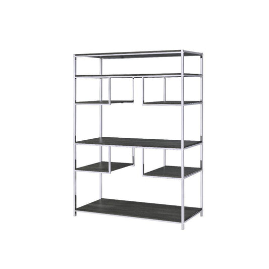 ACME Vonara Bookshelf, Rustic Gray Oak & Chrome