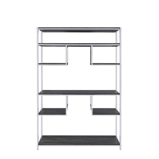 ACME Vonara Bookshelf, Rustic Gray Oak & Chrome