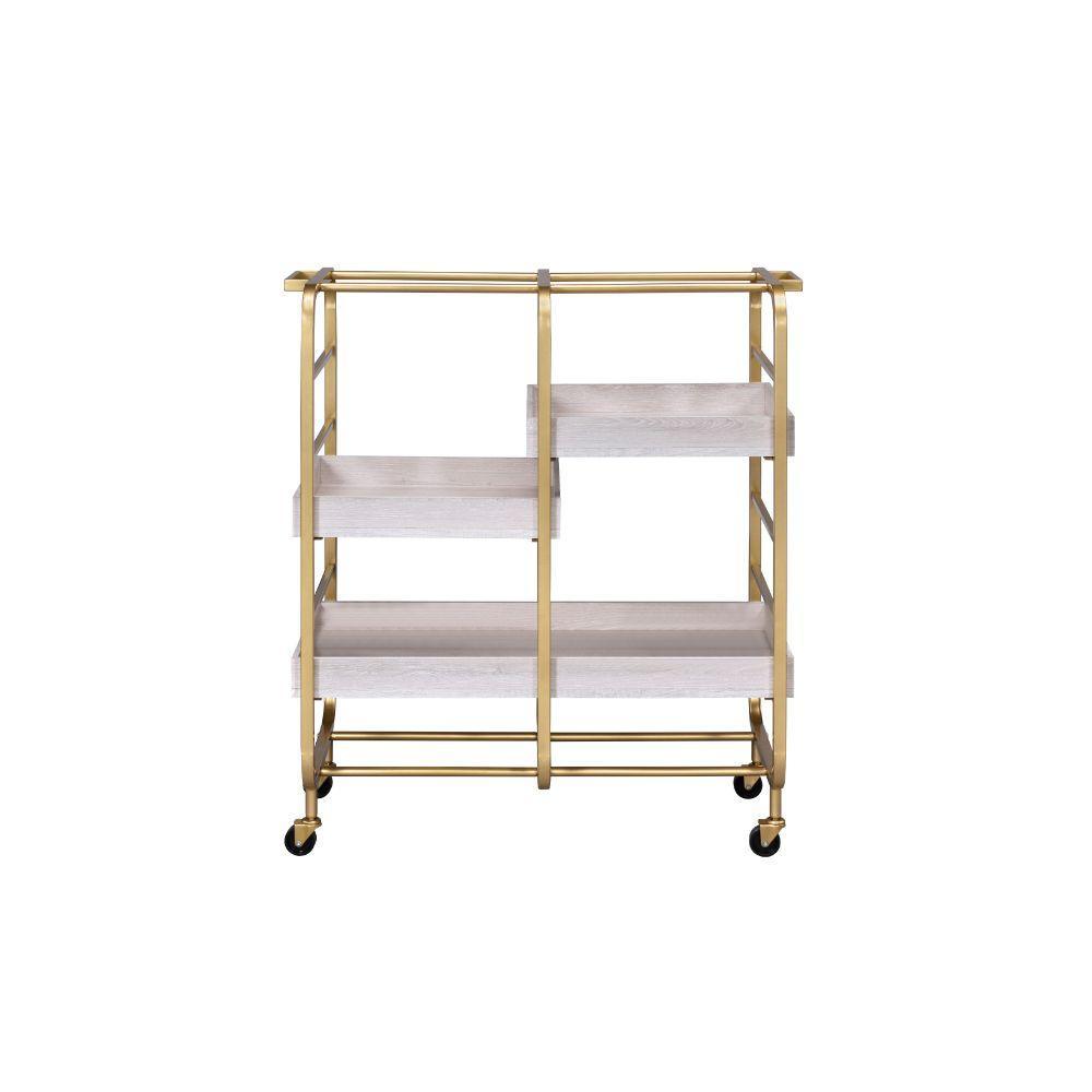 ACME Vorrik Serving Cart, Gold & White-Washed