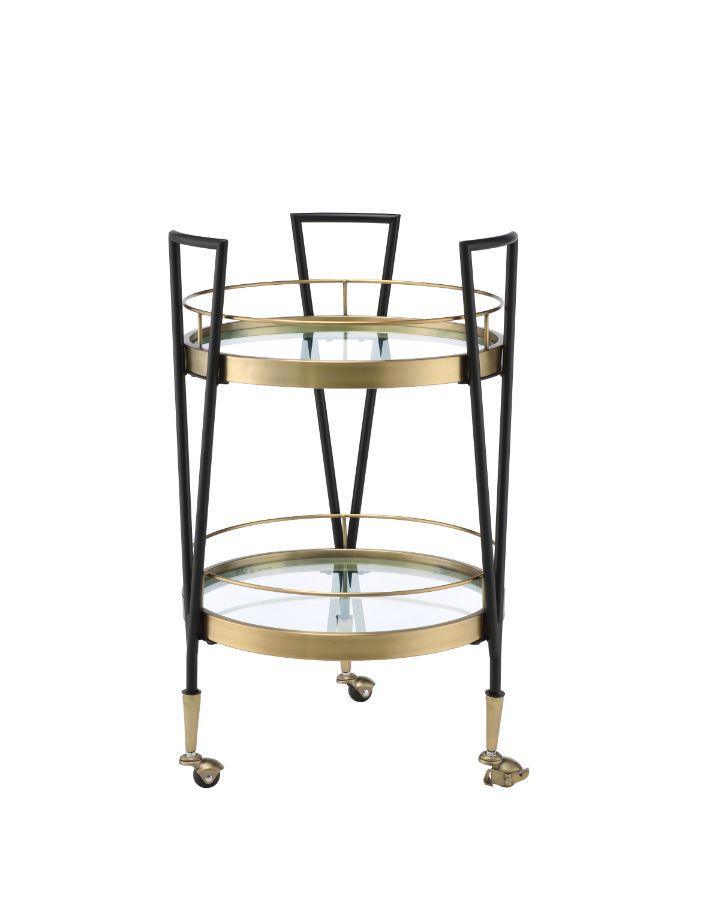 ACME Vries Serving Cart, Black & Gold Finish