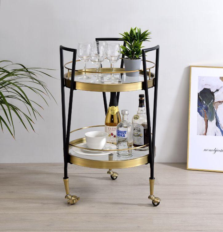 ACME Vries Serving Cart, Black & Gold Finish