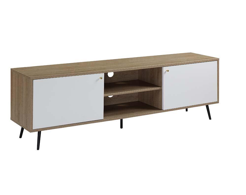 ACME Wafiya TV Stand, Rustic Oak, White & Black Finish